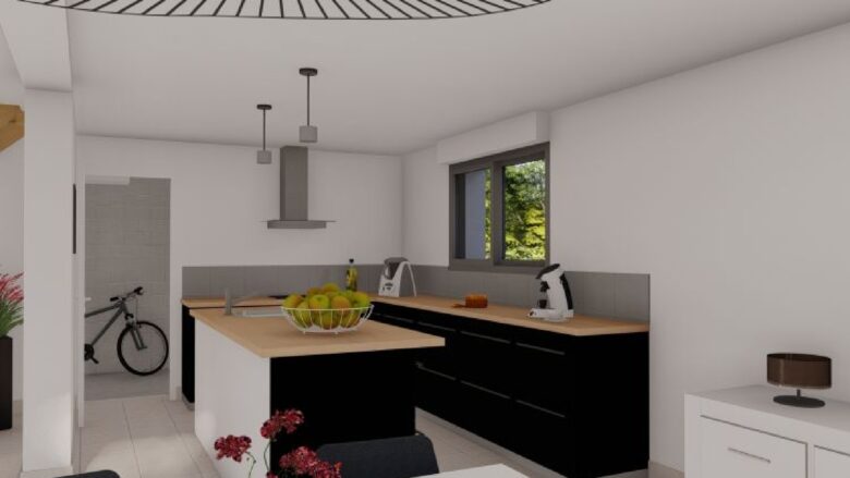 Cuisine de maison à étage avec toit plat dans le Calvados 3D