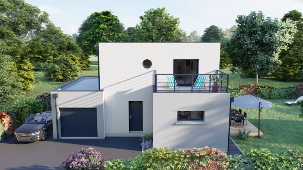 Maison à étage avec toit plat dans le Calvados 3D