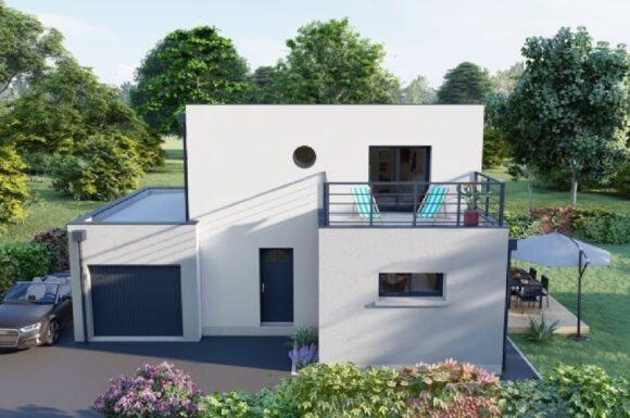 Maison à étage avec toit plat dans le Calvados 3D