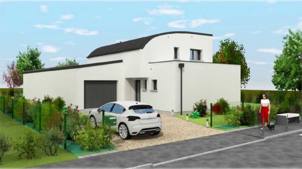 Réalisation 3D maison à étage avec toit arrondis dans le Morbihan
