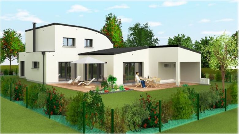 Réalisation 3D maison à étage avec toit arrondis dans le Morbihan
