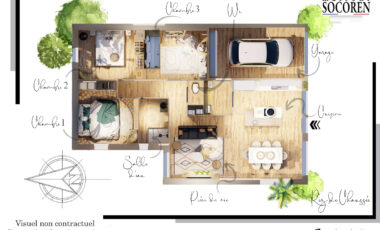 Vue plan détaillé maison plain-pied socoren